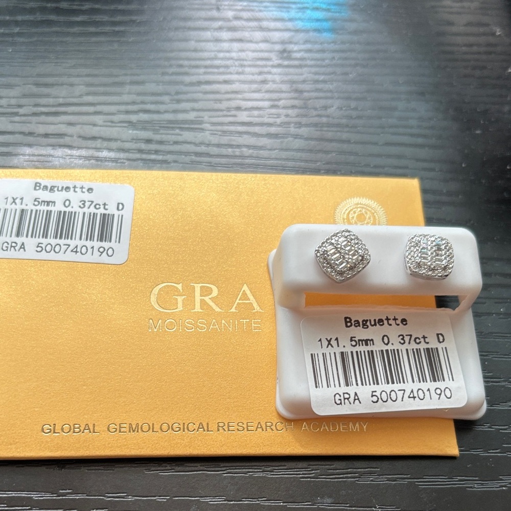 GRA Moissanite Baguette Earrings screw backs